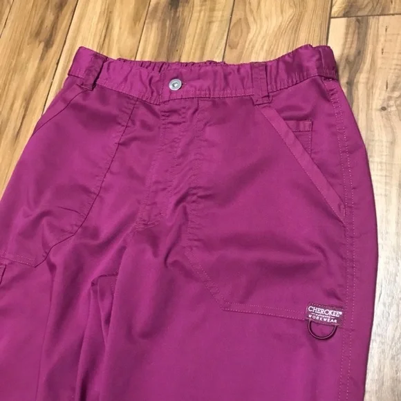 Cherokee Workwear Revolution Scrub Pants Maroon Wine - Picture 6 of 13